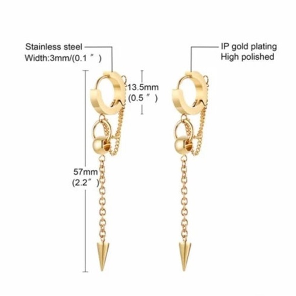 Stainless Steel Cross Double Chain Huggie Hoops Earring Pair for Mens Earrings - Picture 6 of 6